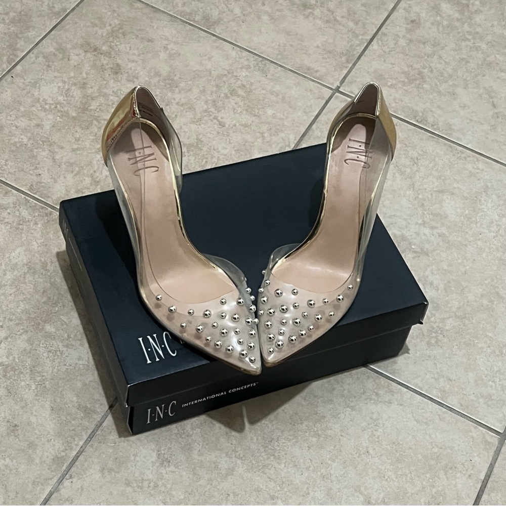 INC International Concepts Women's Gold Studded Heels